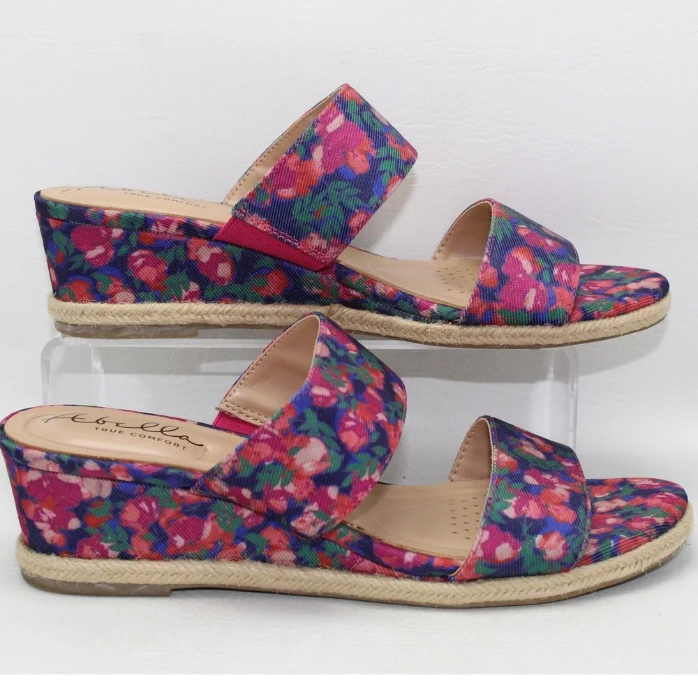 Abella Shayla Womens Floral Espadrille Wedge Slide Sandals Multi Color Size 8M